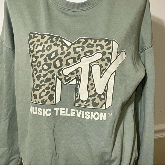 MTV Retro Olive Green Leopard Logo Sweatshirt, Sz S - Picture 2 of 9